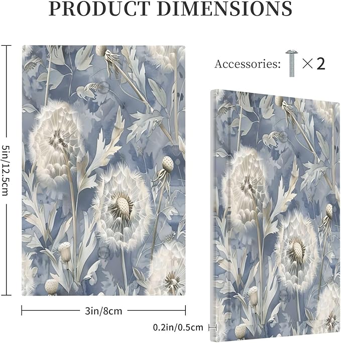 Blue Dandelion Vintage Floral Boho Flower Light Switch Cover Plate 1 Gang No Device Blank Electrical Wall Plates Faceplate Decorative Switch Plate Covers for Bedroom Living Room Home Decor