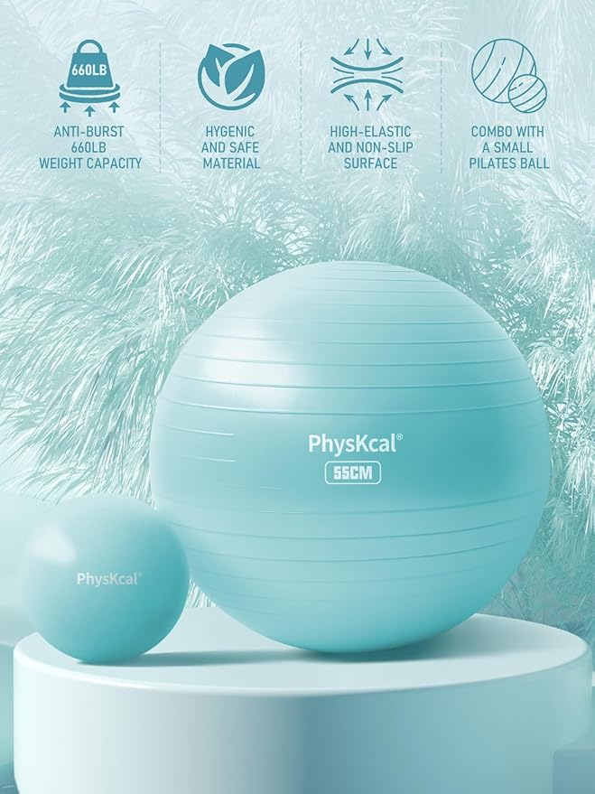 Yoga Ball for Exercise, Pilates Set, 4 Sizes Fitness Ball for Workout, Birthing, Pregnancy, Physical Therapy- Pump Included