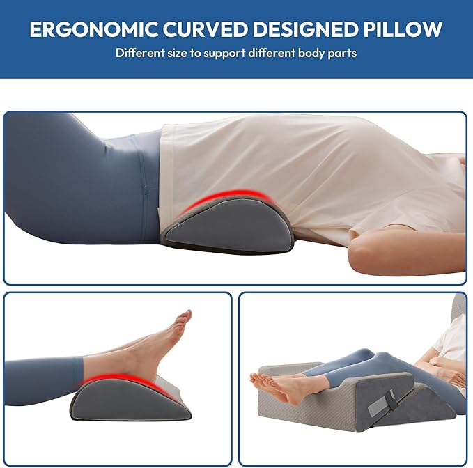 6PCS Wedge Pillow Set for After Surgery, Sit Up Pillow for Bed, Back Support Pillow, Bed Wedge for Shoulder, Leg Pain Relief, Post Surgery Pillow for Sleeping, Acid Reflux, Grey