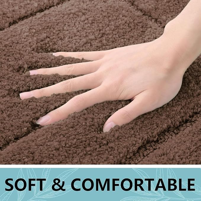 Buganda Bathroom Rugs, 59" x 20", Soft and Absorbent Microfiber Bath Rugs, Non-Slip Shaggy Shower Carpet, Machine Wash Dry Bath Mats for Bathroom Floor, Tub and Shower, Brown