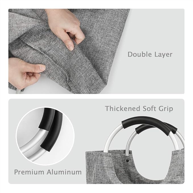 Large Laundry Hamper Bag Collapsible, Tall Laundry Basket with Sturdy Handles, Fabric Dirty Clothes Bin for Laundry, College Dorm, Boys, Man, Durable Heavy Duty Two-Layer – 90L Grey