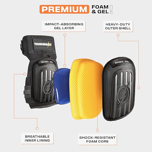 Thunderbolt Knee Pads for Men Construction Knee Pads for Work for Men and Women with Double Gel for Gardening Flooring Roofing Heavy Duty with Extra Thick Foam and Strong Adjustable Non-Slip Straps