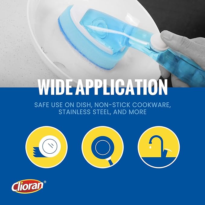 Dishwand Refills Soap Control Handle,6 Heavy Duty Dish Wand Sponge Heads,Non Scratch Scrubbers Replacement Refill Brush Dispenser,Dishwashing Scrub for Sink Non-Stick Kits Dishwasher Cleaning