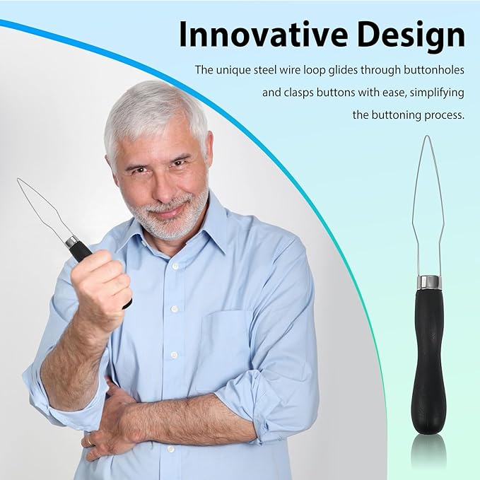 4pcs Button Hook Assist Device with Easy-Grip Handle for Shirts, Coats, Dresses - Ideal Button Aids for Arthritis & Limited Dexterity Black