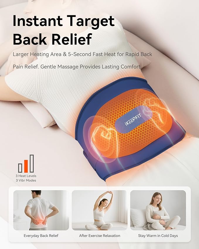 Portable Heating Pad for Back, Cordless Wearable Heat Belt with Massager for Lower Back Pain Relief, Battery Powered 8000 mAh Rechargeable, MAXwarm® 3.0, Gift for Women Men 90-310 lbs