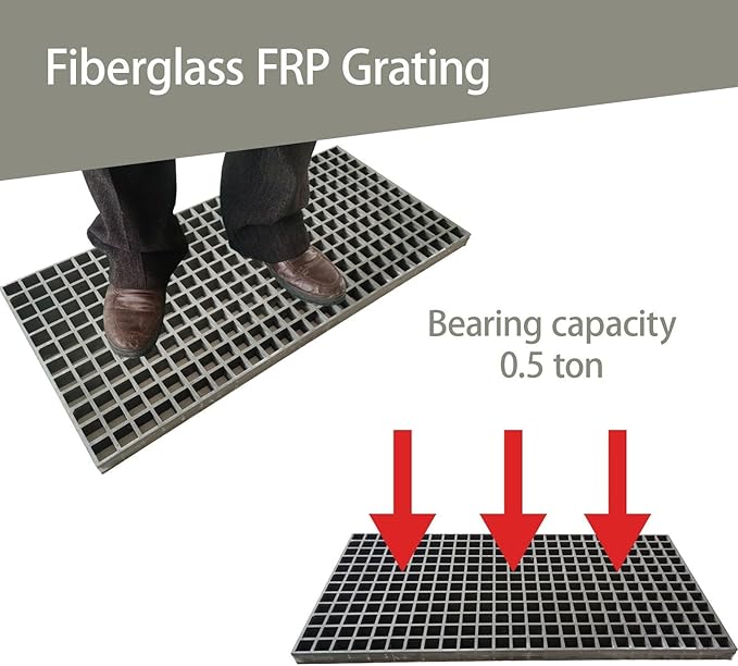 3.3ft*1.6ft Fiberglass Grating 1.5'' Thickness Gray Car Wash Grille Rectangle FRP Floor Grid for Floors Outdoor Drain Cover (1 PC)