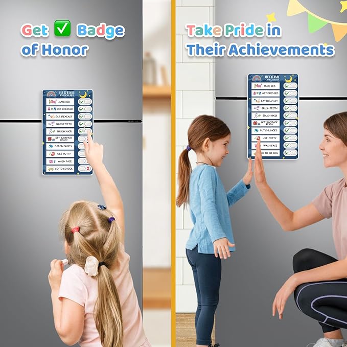 3 in 1 Bedtime/Morning/Daily Routine Chart for Kids, Magnetic Chore Chart for Kids, Visual Schedule for Kids Toddlers for to Do List