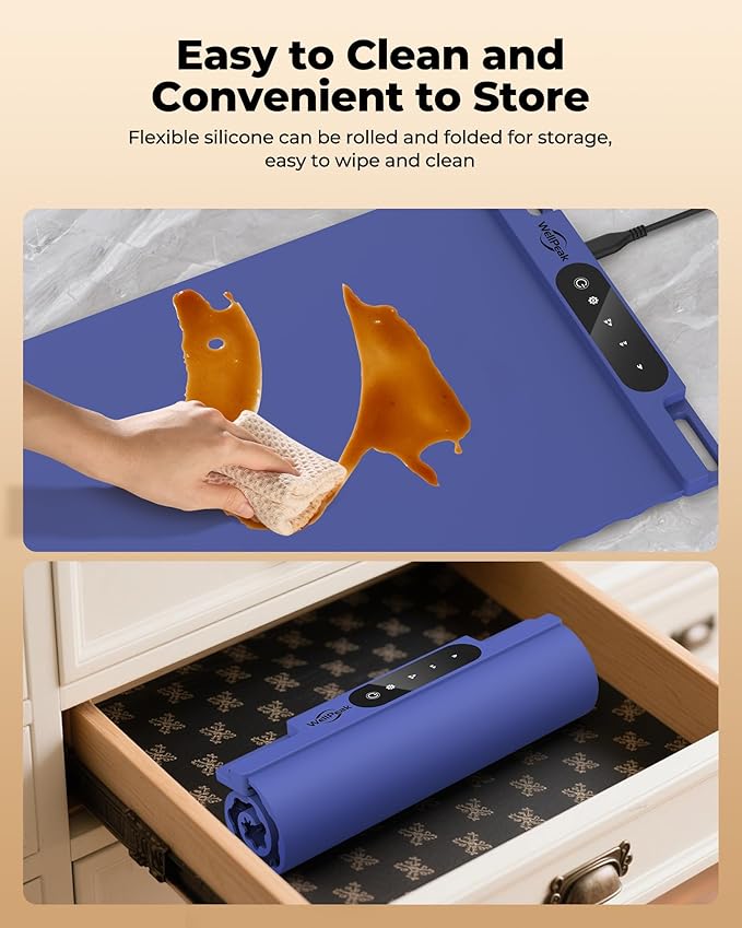 Electric Warming Mat for Food (2-Pack)-Full Surface Fast Heating Silicone Warmer Tray with 3-Level Temperature, Auto-Off, Raised Feet for Table Protection for Gatherings, Parties,Home Buffets
