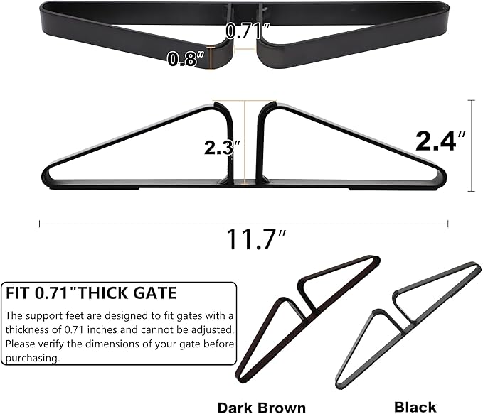 Freestanding Pet Gate Metal Support Feet, Triangle Support Feet Set of 2 for Extra Wide Foldable Pet Gate, Easy to Install, A Pair of Safety Fence Feet for Wooden Dog Gate, Dark Brown