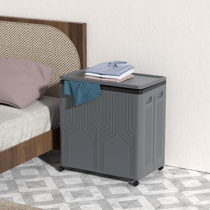 120 L Collapsible Plastic Double Laundry Hamper with Wheels and Removable Bags, Gray, 1 Pack