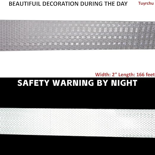 White Reflective Tape 2 inch Wide, Outdoor Waterproof Hazard Conspicuity Warning Industrial Marking Tape (166 feet)