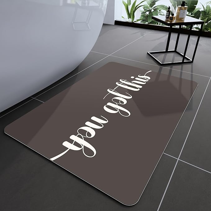 Bath Mat, Bathroom Mat Rugs Super Absorbent Shower Mats Non Slip Quick Dry Thin Rubber Mats for Bathroom Floor Fit Under Door, Shower Rug for Bathtub, Shower, Beige