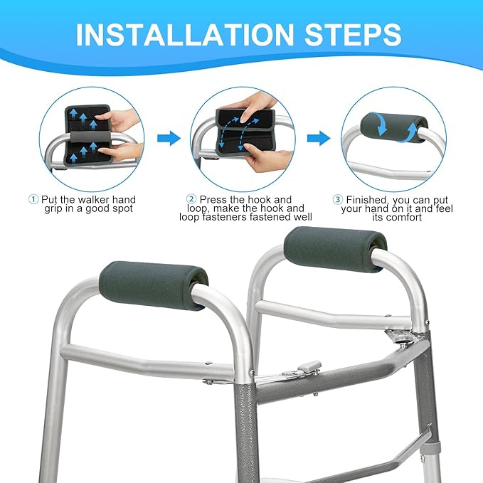 supregear Walker Grips (2 Pack), Soft Padded Hand Covers, Non-Slip Comfortable Cushion Padding for Folding Walker Handle, Moisture Wicking Mobility Accessory