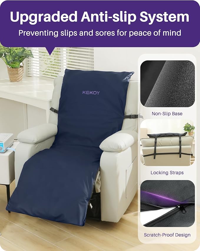 Kekoy Alternating Air Pressure Mattress Pad for Recliner Chair, Upgraded Anti-Slip Design, Pressure Relief Cushion & Bedsore Prevention for Elderly, Quiet Pump, Waterproof Cover for Home Hospital Use