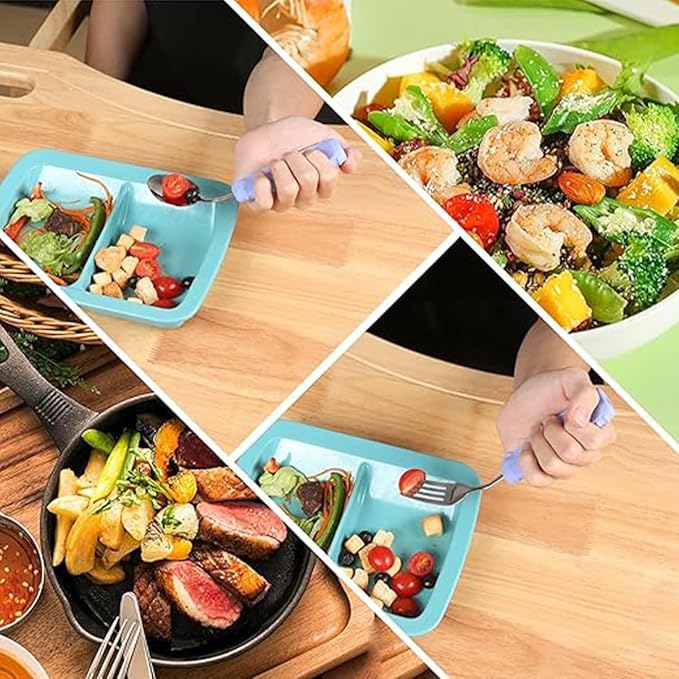 Adaptive Utensils,Parkinson’s Spoon, Handicap Aid, Angled Silverware Spoon and Fork Set for Elderly, Arthritis, Dementia, Disable, Handicapped Hands(Left Hand,Pack of 2,Purple)