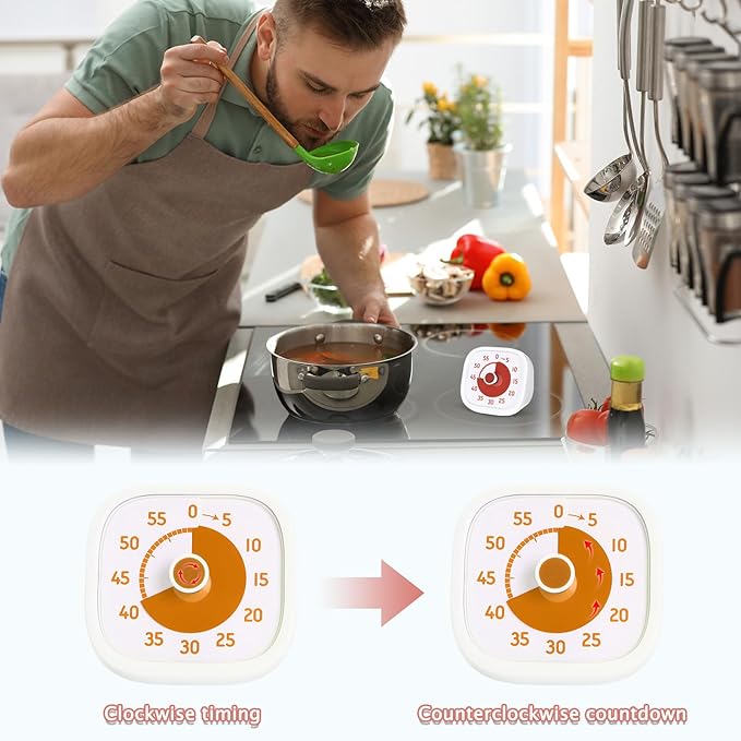 2 Pack Visual Timer 60 Minute Countdown Timer Colored Countdown Clock for Homeschool Supplies Study Tool, Classroom Home Office Time Management Tool (Classic,White,Orange)
