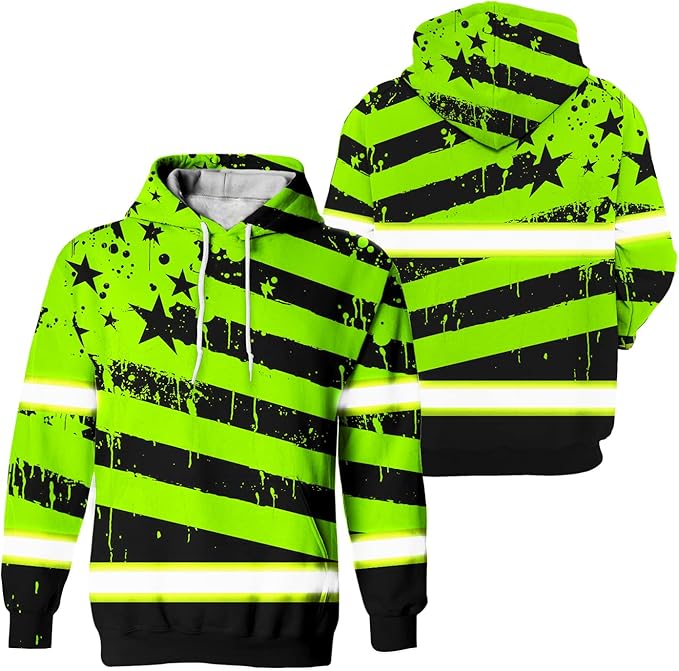 US Flag High Visibility Hoodie for Men Reflective Hoodie Safety Workwear for Worker Runner Patriotic ACC02