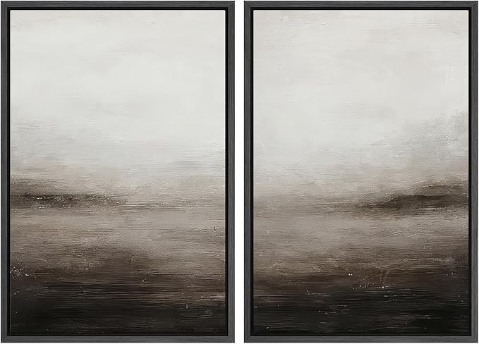 MUDECOR Framed Canvas Print Wall Art Neutral Abstract Modern Minimalist Landscape in Beige and Gray Illustrations Modern Art Decorative Bohemian for Living Room, Bedroom, Office - 24"x36"x2 Black