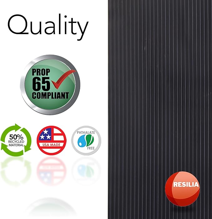 RESILIA Black Plastic Floor Runner - Embossed Wide Rib Waterproof Vinyl, Non Slip, Heavy Duty Protector Mat for Indoor Hardwood, Hard Floors, Garage, Entryway, Kitchen, & Outdoor Use, 27” x 75’