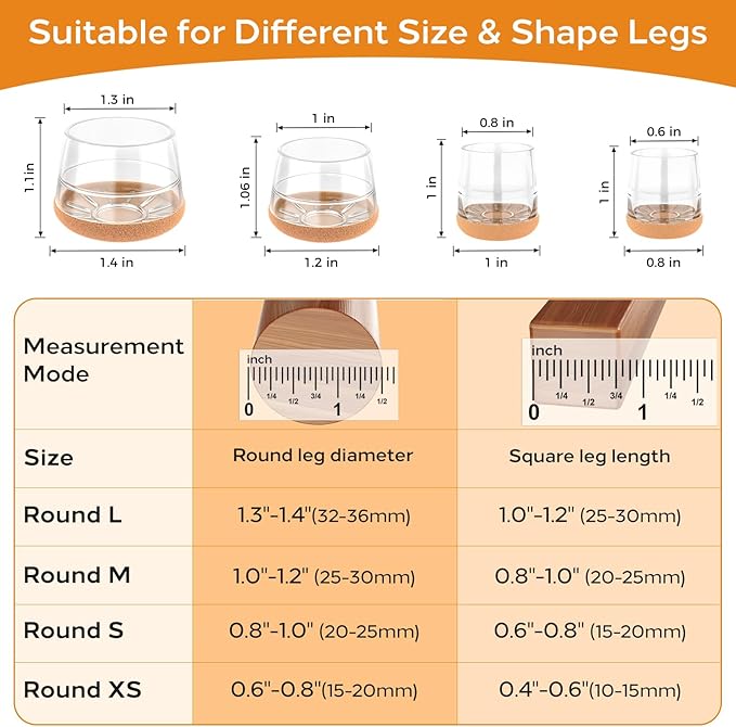 Meldel 24 PCS Silicone Chair Leg Floor Protectors Large (1.3"-1.4") Rubber Felt Furniture Pads Chair Legs Caps/Covers for Hardwood Floors, Tile from Scratches & Reduce Noise - Round, Clear
