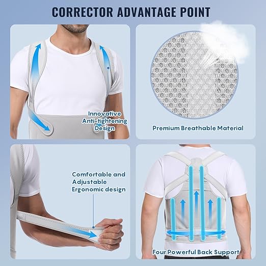 Posture Corrector for Women and Men, Adjustable Back Brace with Full Back Support, Shoulder Straightener for Spine Alignment, Kyphosis, Hunchback, Scoliosis, Lumbar, Spine, Grey (Large)