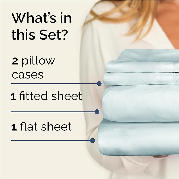 Twin XL 4 Piece Sheet Set - Cooling & Breathable Bed Sheets - Hotel Luxury Bed Sheets for Women, Men, Kids & Teens - Bedding w/Deep Pockets & Easy Fit - Soft & Wrinkle Free - Twin XL Ice Blue Sheets