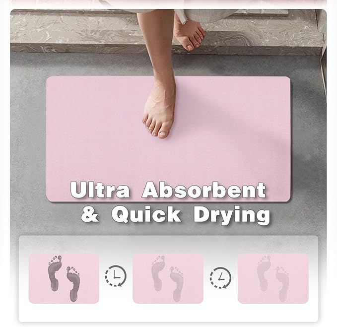 Pink Bath Mat, Bathroom Rugs Non Slip Washable Thin Absorbent Quick Dry Bath Mat Fits Under Door Bathroom Floor Mat Perfect for Bath, Shower, or Sink 24"x70" Pink