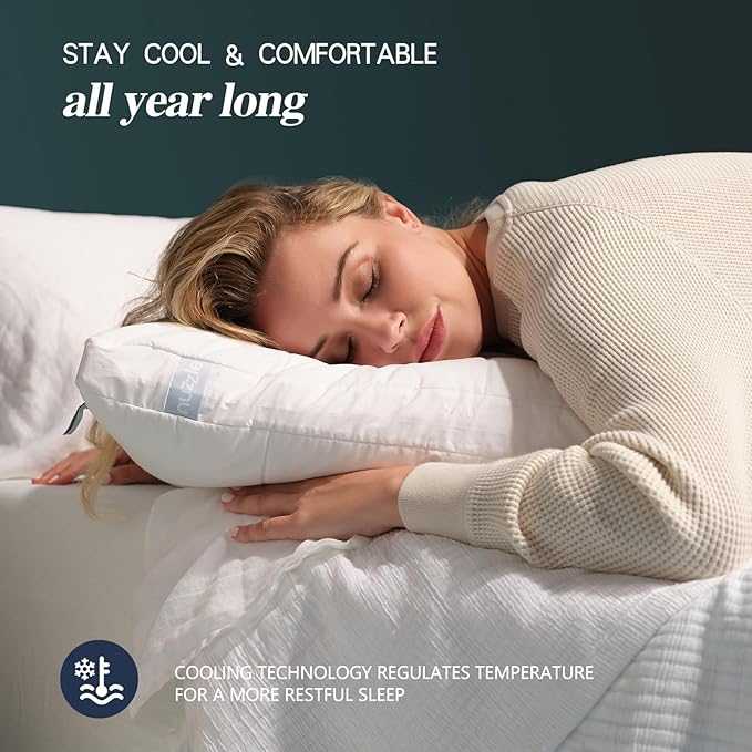 Nuzzle Cooling Adjustable Pillow Queen Size for Side Sleepers, Luxury Bed Pillow Hotel Collection - Best Adjust Height Soft Firm Pillow for Back, Stomach or Side Sleepers