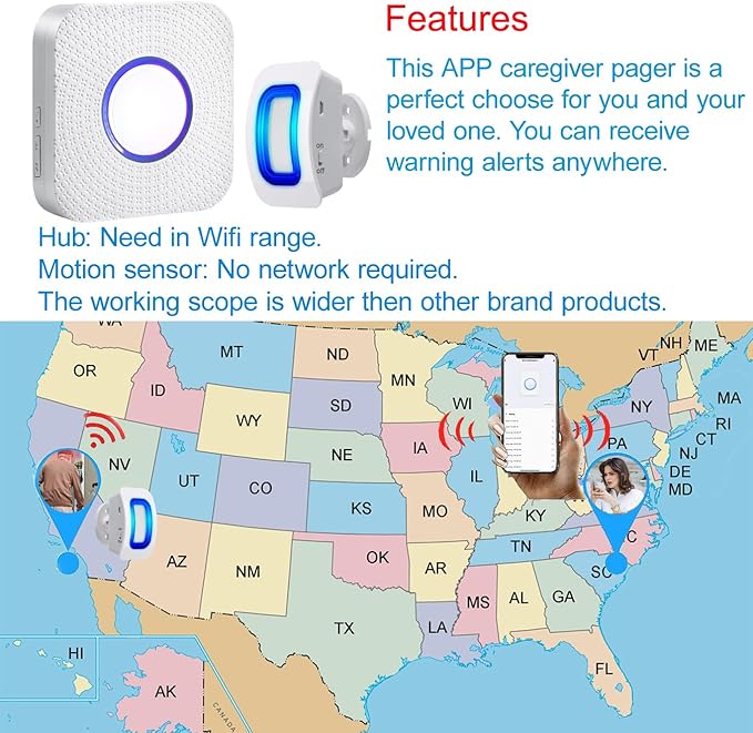 WiFi Smart Bed Sensor Alarm and Fall Prevention for Elderly/Adults/Seniors, Dementia,Wireless Caregiver Motion Sensor Alarm with App (only Supports 2.4GHz WiFi)