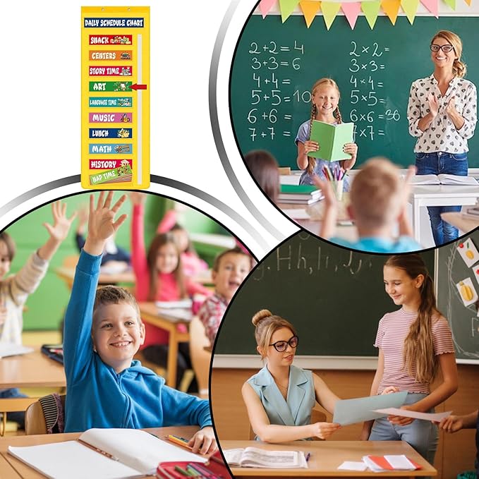 Classroom Schedule Pocket Chart - Visual Kids Daily Schedule Calendar, Interactive Teaching Tool, Colorful Organization Chart | Learning Education Home Use For Daycare Homeschool Teacher Kids toddlerr