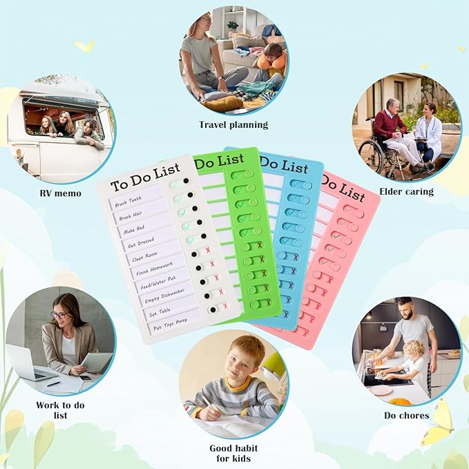 Aleric 4 Pcs Chores Chart for Kids, Daily Routine Chore Chart for Kids, Visual Schedule for Kids Chore Charts, Chore Board, RV Checklist, Sliding Planning Board to Do List ADHD Tools for Multiple Kids