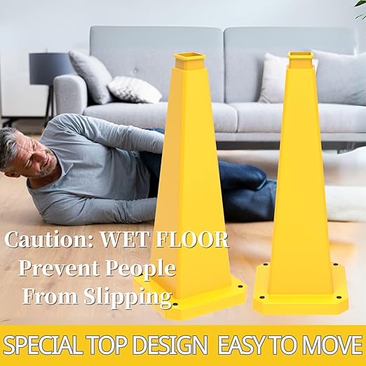 BESEA 6 Pack 28" Bright Yellow Traffic Safety Cones with Weighted Base, High-Visibility Parking Cones for Driveways, Business Parking Lots, Garages, Indoor/Outdoor Use