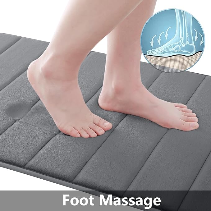 Buganda Memory Foam Bath Mat, 47" x 32", Ultra Soft and Non-Slip Bathroom Rugs, Water Absorbent and Machine Washable Bath Rug Runner for Bathroom, Shower, and Tub, Grey