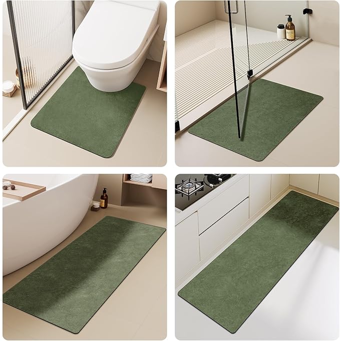Bathroom Mat Quick Dry, Bathroom Rugs Non Slip Washable Thin Absorbent Bath Mat Fits Under Door Bathroom Floor Mat Perfect for Bath, Shower, or Sink 24"x48" Sage Green