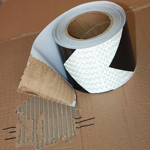 Black White Reflective Tape 4 inch X 66 feet, Outdoor Waterproof Hazard Conspicuity Warning Industrial Marking Tape