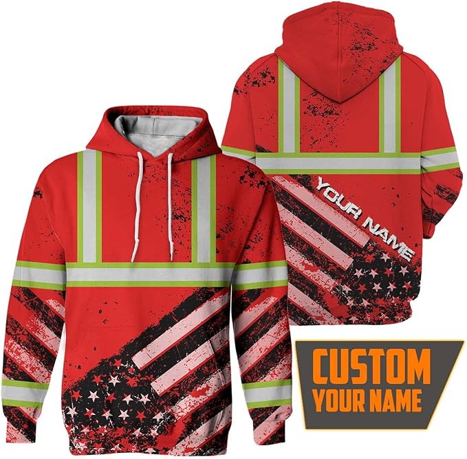 US Flag High Visibility Hoodie for Men Reflective Hoodie Safety Workwear for Worker Runner Patriotic ACC02