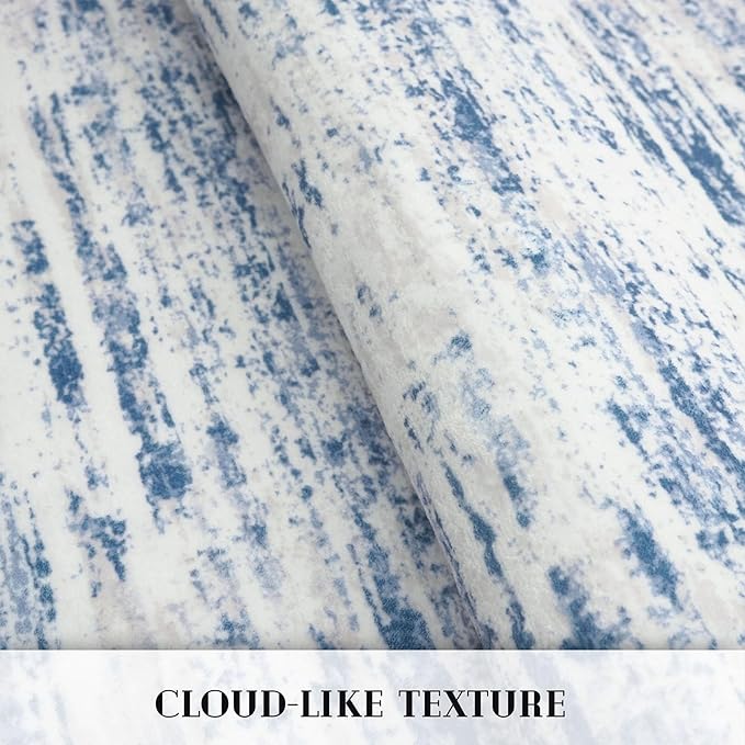 Modern Abstract Runner Rug 2x6, Blue White Washable Kitchen Runner Non-Slip Soft Hallway Rug Runner Thin Print Faux Wool Carpet for Entryway Bedroom Laundry Room Indoor Home Decor