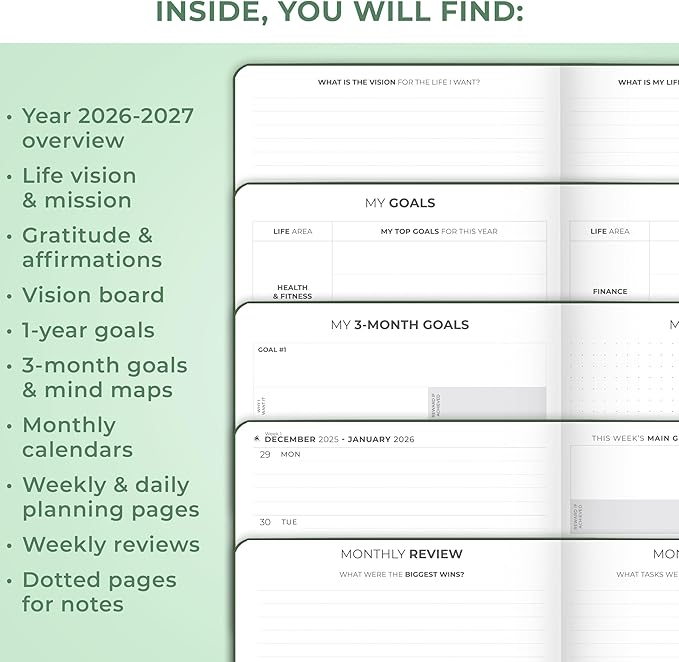 Clever Fox Dated Planner Premium 2026 – Weekly Agenda for Planning & Time Management –Notebook with Habit Tracker & To-do List (Forest Green)