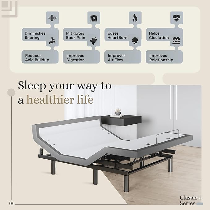 Sven & Son Harmony Adjustable Bed Base, Head and Foot Lift, Massage, Under-Bed Lights, USB, Gel Memory, Zero Gravity Smart Frame - Full