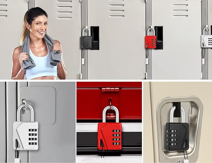ZHEGE Small Locker Lock Gym, 4 Digit Combo Lock with DIY Name Tag, White Number Padlock for School, Toolbox, Cabinet, Fence, Shed, Easy to Read (Red, 1 Pack)