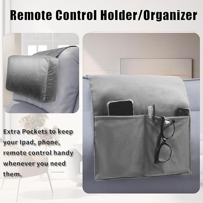 Recliner Headrest Pillow, Versatile Neck Support Cushion with Velvet Cover for Adults, Ideal Accessory for Chair, Couch, Office, Bed, Lumbar Pain Relief, Travel, Lounging, Gray
