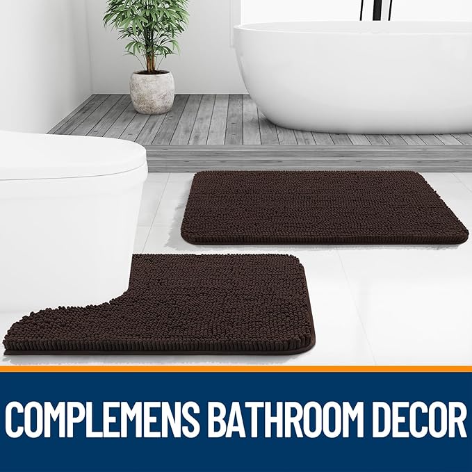 OLANLY Bathroom Rugs 59x35, Extra Soft Absorbent Chenille Bath Rugs, Rubber Backing Quick Dry, Machine Washable Bath Mats for Bathroom Floor, Tub and Shower, Home Decor Accessories, Brown