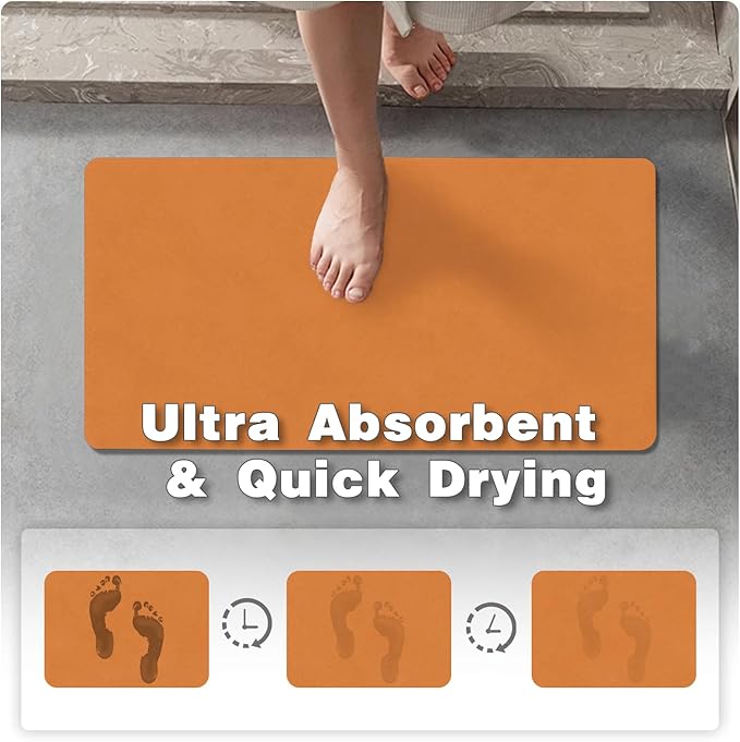 Bath Mat, Bathroom Rugs Non Slip Washable Thin Absorbent Quick Dry Bath Mat Fits Under Door Bathroom Floor Mat Perfect for Bath, Shower, or Sink 36"x60" Orange