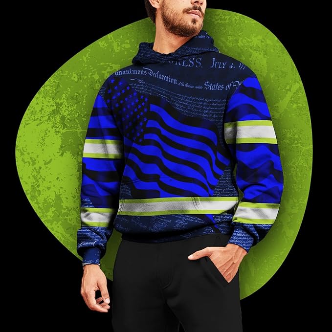 US Flag High Visibility Hoodie for Men Reflective Hoodie Safety Workwear for Worker Runner Patriotic ACC02