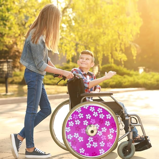 Designer Christmas Wheelchair Wheel Accessories, Waterproof Wheels Accessories, Easy Install/Remove, Lightweight, for Kids and Adults (Cherry Blossom)