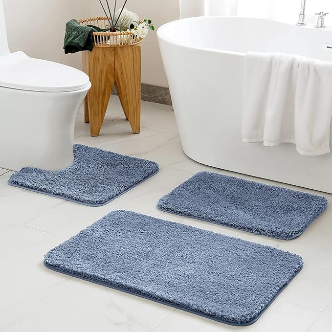 MIULEE Dusty Blue Bathroom Runner Rug 24x60 Inches, Long Bath Mat for Bathroom Floor Bathtub Showers, Machine Washable Absorbent Microfiber Carpet with TPR Anti-Slip Back