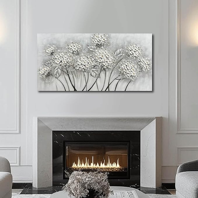 White Flower Wall Art- Canvas Print Art- Botanical Pictures for Bedroom - Hand Painted Wall Decor - Floral Painting Home Decorations with Framed 20x40 Inch