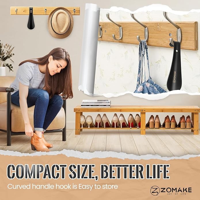 ZOMAKE Metal Shoe Horn,Small Travel Shoehorn for Men Women Kids,5.9'' Portable Shoe Spoon Helper