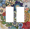 Boho Floral Colorful Floral Multi Color Flower Decorative Outlet Covers 2 Gang Double GFCI Rocker Electrical Wall Panels Light Switch Cover Plate for Bedroom Living Room Home Decor