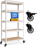 HOMEDANT House 5-Tier Metal Rolling Cart Shelf Rack Casters Heavy Duty Laminated Wheel Shelving Unit Adjustable Utility Storage Shelves Organizer Shelf Kitchen Garage (1, (M) 36.2" W, White)